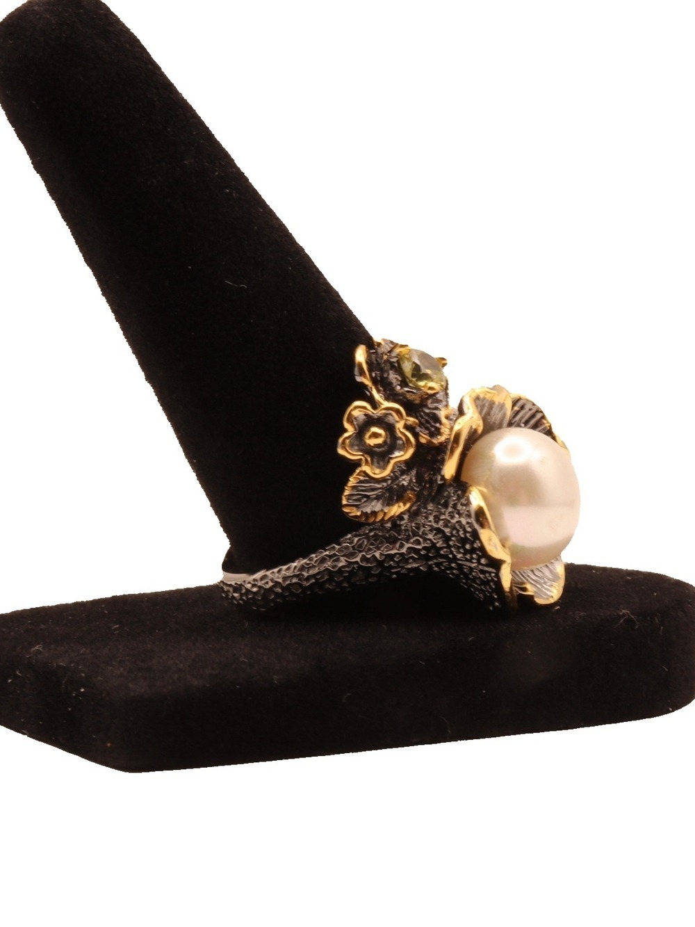 Statement Floral Ring White Pearl Crystal